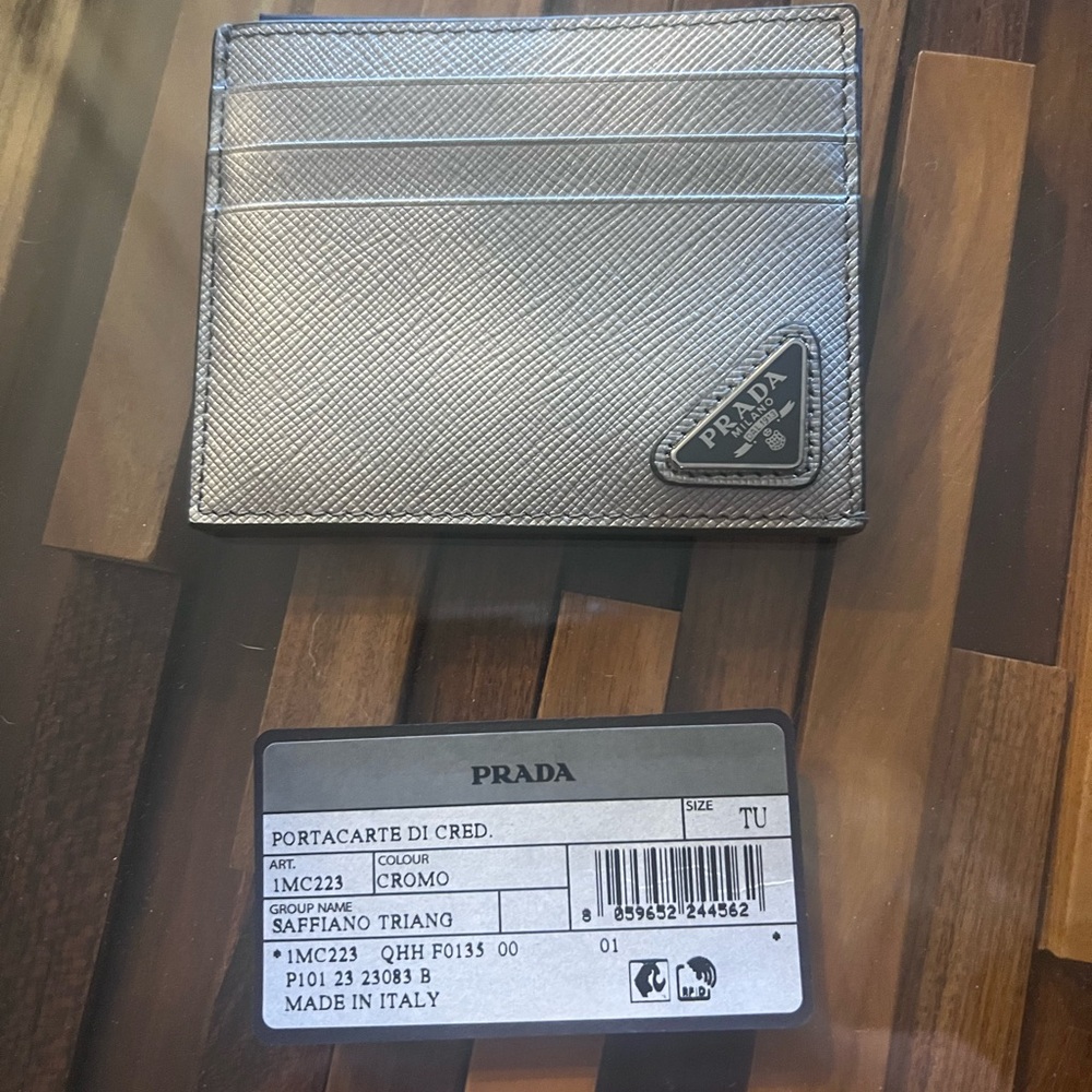 Prada Metallic Silver Card Holder